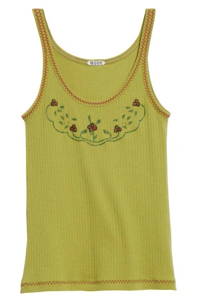 Bode Dahlia Beaded Tank In Green