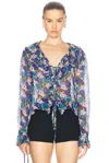 Bode Daisy Blouse In Blue Multi