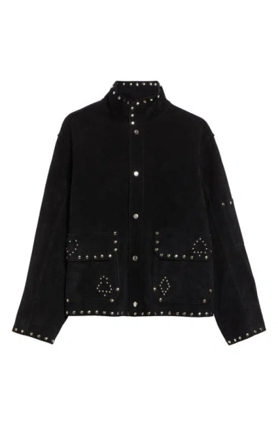 Bode Deck Of Cards Studded Suede Jacket In Black