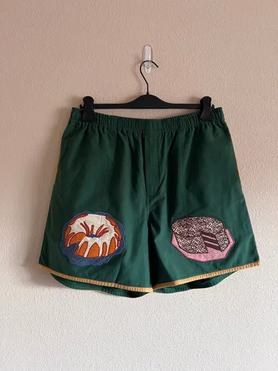 Pre-owned Bode Dessert Applique Shorts In Green