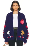 Bode Diamond Corral Horse Merino Wool Cardigan In Blue Multi