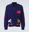 Bode Diamond Corral Wool Zip-up Cardigan In Blue Multi