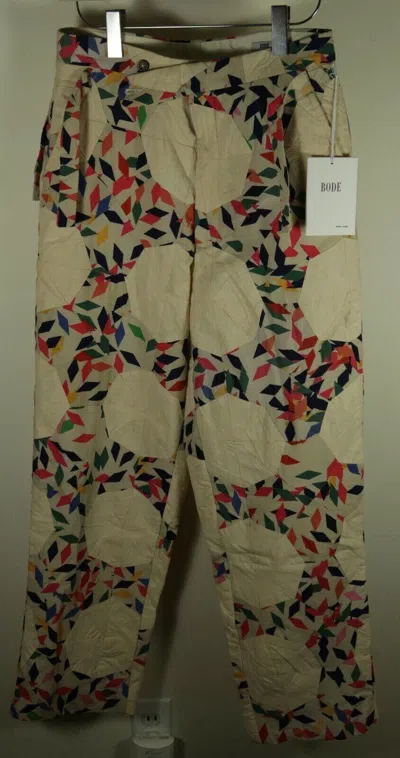 Pre-owned Bode Diamond Quilt Patchwork Wide Trousers 32 In Cream