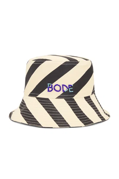 Bode Domino Stripe Bucket Hat In Ecru & Black