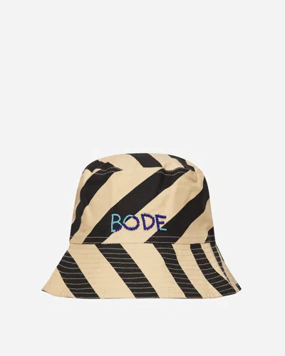 Bode Domino Stripe Bucket Hat Ecru / Black In Beige