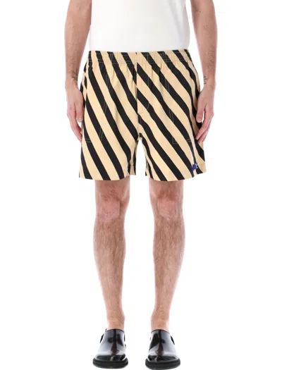 Bode Domino Stripe Shorts In Ecru Black