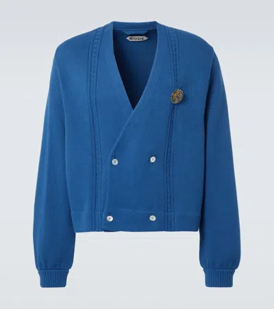 Bode Double-breasted Cotton Cardigan In Blue