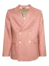 Bode Double-breasted Linen Jacket In Pink
