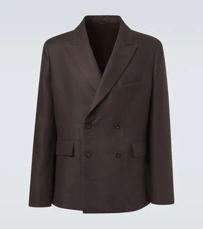 Bode Double-breasted Linen Blazer In Brown