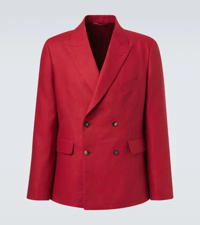 Bode Double-breasted Linen Blazer In Red