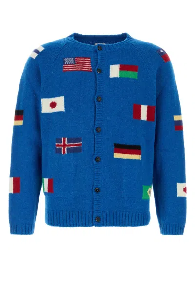 Bode Electric Blue Alpaca Blend Round-the-world Cardigan