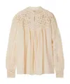 Bode Tippet Pleated Satin And Guipure Lace Blouse In Cream