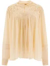 Bode Cream Satin Threadwork Blouse In Nude