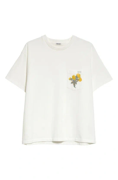 Bode Embroidered Bouquet Cotton Pocket T-shirt In Cream