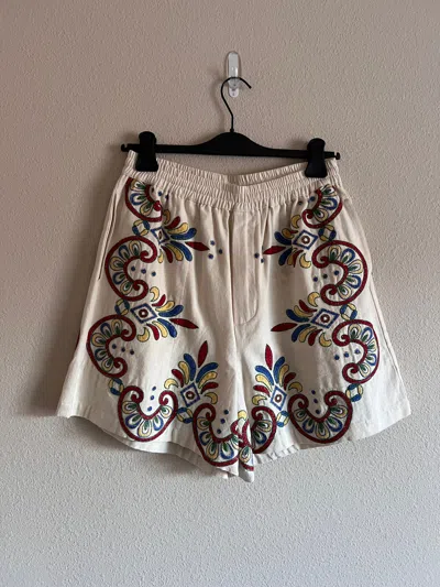 Pre-owned Bode Embroidered Carnival Shorts In Ecru Multi In White