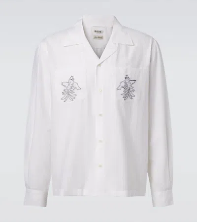 Bode Embroidered Cotton And Silk Shirt In White