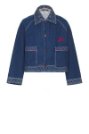 Bode Embroidered Merino Wool-blend Denim Jacket In Indigo