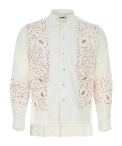 Bode Embroidered Design Long Sleeved Buttoned Shirt In White