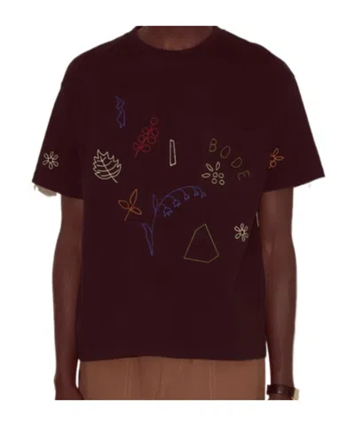 Bode Embroidered Field Guide Tee In Brown