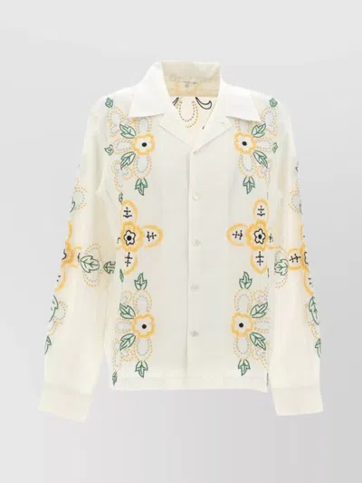 Bode Embroidered Floral Shirt Long Sleeves In White