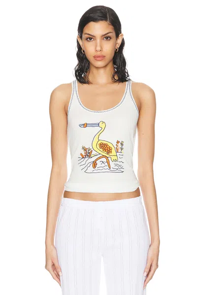 Bode Heron Embroidered Cotton Tank Top In White