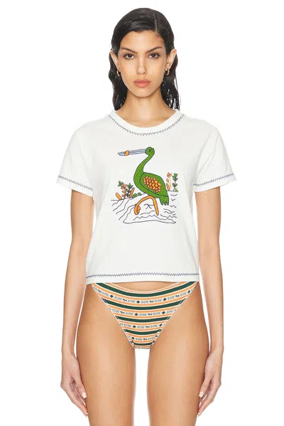 Bode Embroidered Heron Tee In White