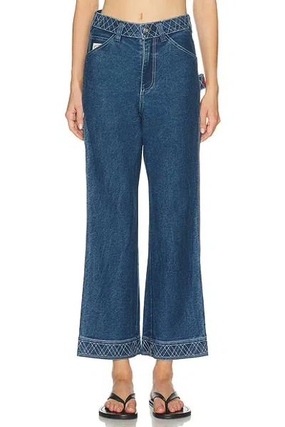 Bode Embroidered Knolly Brook Straight Leg In Blue