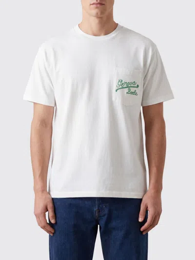 Bode Embroidered Logo Cotton T-shirt With Chest Patch Pocket In White