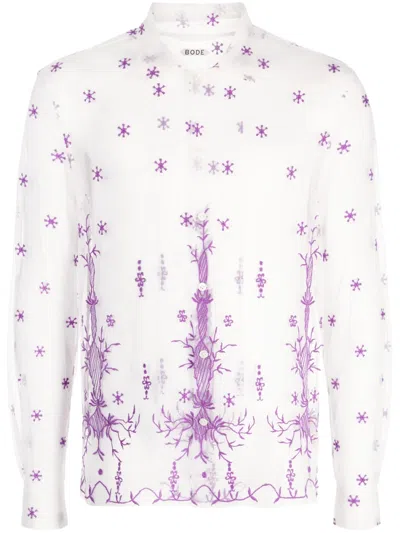 Bode Embroidered Long-sleeve Shirt In White