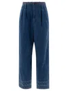 Bode Murray High-rise Pleated Embroidered Wide-leg Jeans In Blue