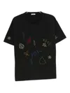 Bode Field Guide Embroidered Cotton-jersey T-shirt In Black
