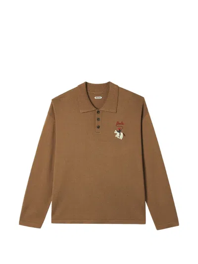 Bode Embroidered Polo Sweater In Brown