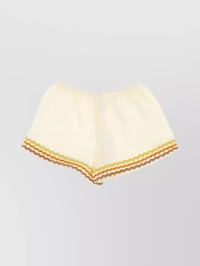Bode Embroidered Trim Elastic Waistband Shorts In White