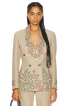 Bode Embroidered Trumpet Flower Suit Jacket In Tan