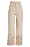 BODE BODE EMBROIDERED TRUMPETFLOWER LINEN PANTS