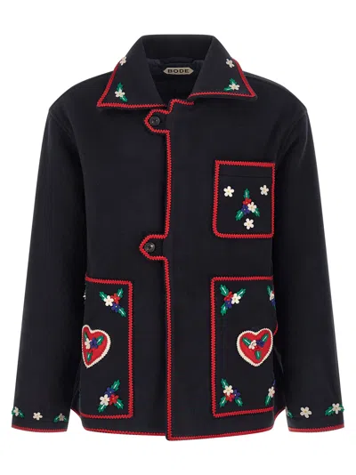 Bode Embroidered Wool Jacket In Black