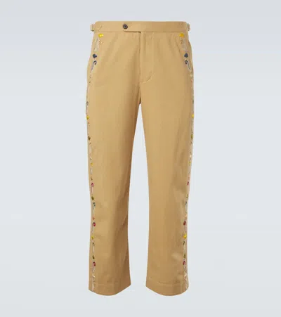 Bode Straight-leg Cotton Feather Runner Trousers In Brown