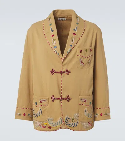 Bode Feather Runner Embroidered Cotton Jacket In Brown