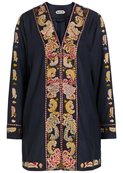 Bode Feather Runner Embroidered Cotton-blend Jacket In Blue