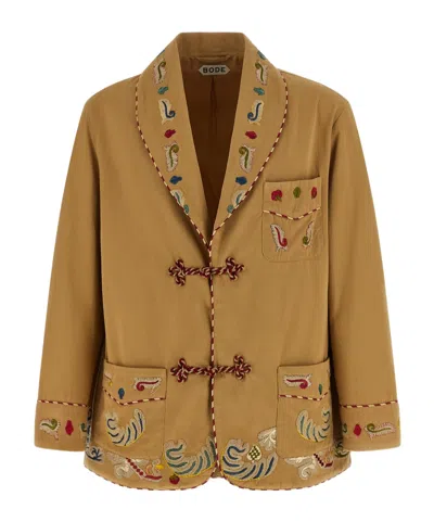 Bode Feather Runner Embroidered Jacket In Brown