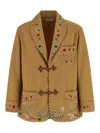 Bode Feather Runner Smoking Embroidered Blazer In Brown