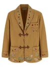 Bode Feather Runner Smoking Embroidered Blazer In Nude