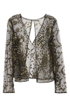 Bode Sheer Fete Appliquéd Mesh Blouse In Black
