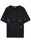 Bode Field Guide Embroidered Cotton-jersey T-shirt In Black