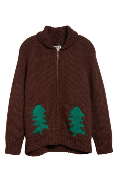 Bode Fir Shawl Collar Wool Zip Cardigan In Brown