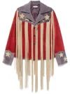 Bode Appliquéd Colour-block Fringed Suede Jacket In Red