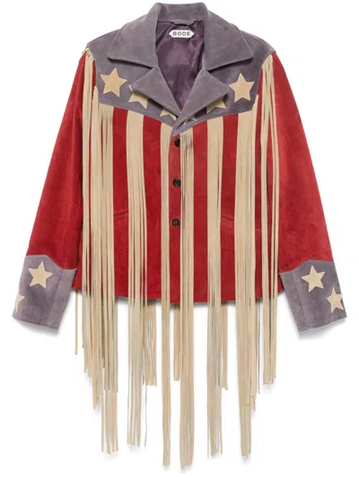 Bode Flag Fringe Jacket In Rwtbl Red White Blue