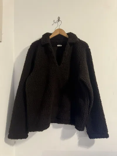 Pre-owned Bode Fleece Tip Up Pullover Dark Brown
