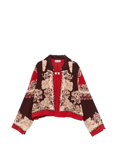 Bode Storybook Printed Silk Jacket In Brown