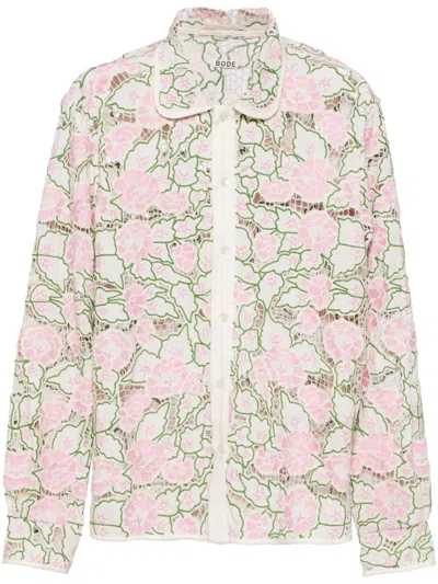 Bode Floral-embroidered Lace Shirt In Pink